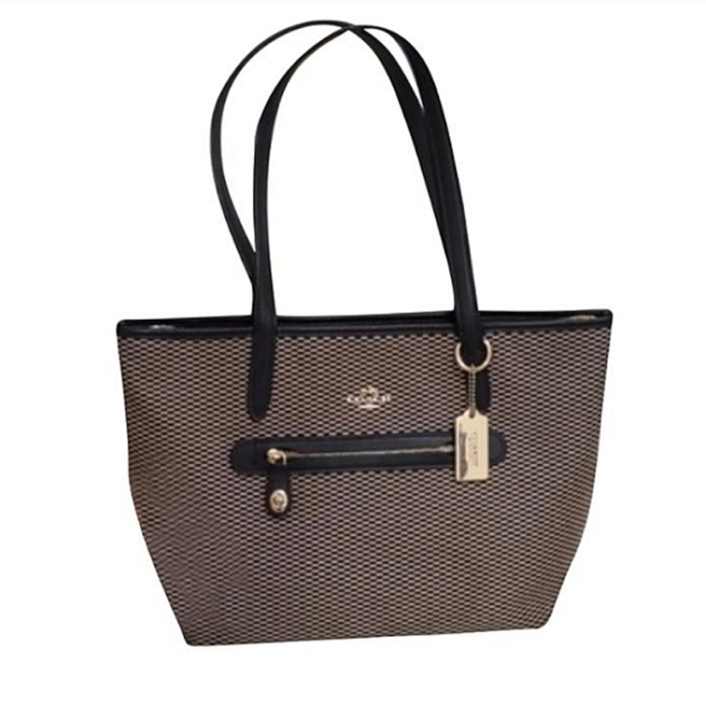 💥 COACH Legacy Navy & Tan Jacquard Shoulder Tote Bag Pre-owned ** - Picture 4 of 13